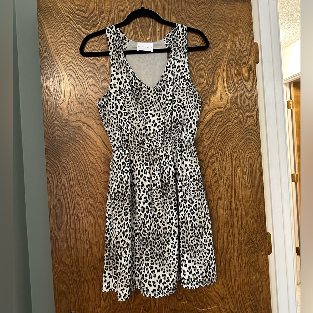 French Grey White & Black Leopard Print Dress